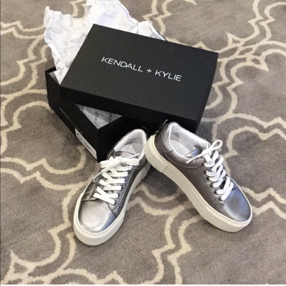 Kendall and Kylie Metallic Silver Sneakers